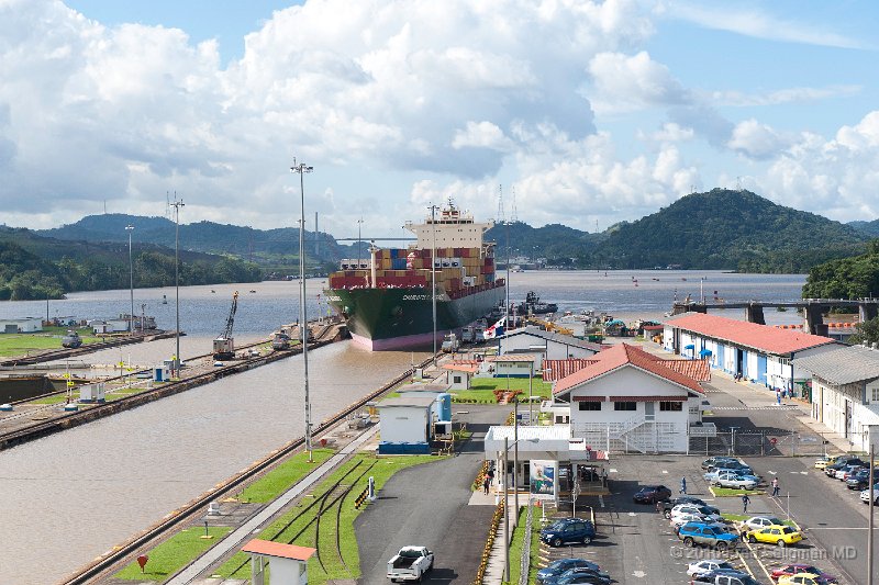 20101204_155534 D3.jpg - Ship entering Miraflores Lock from Atlantic side.  Beginning about 2 days after this photo was taken, Panama was deluged with rain for more than 10 consecutive days causing heavy flooding, several deaths and the closing of the Canal for the first time since the US invasion of 1989!